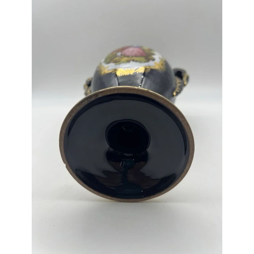 Vintage Limoges Fragonard 2 Handled Vase Cobalt Blue & Gold Courting Couple 9.5